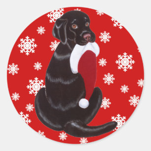 Chocolate Labrador with Santa Hat Snowflake Classic Round Sticker