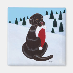 Chocolate Labrador  with Santa Hat Snowflake Magnet