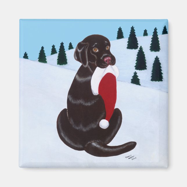 Chocolate Labrador  with Santa Hat Snowflake Magnet (Front)
