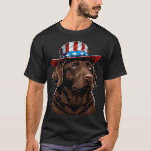 Chocolate Labrador With USA American Hat On T-Shirt