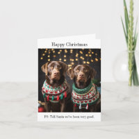 Chocolate Labradors Christmas Card