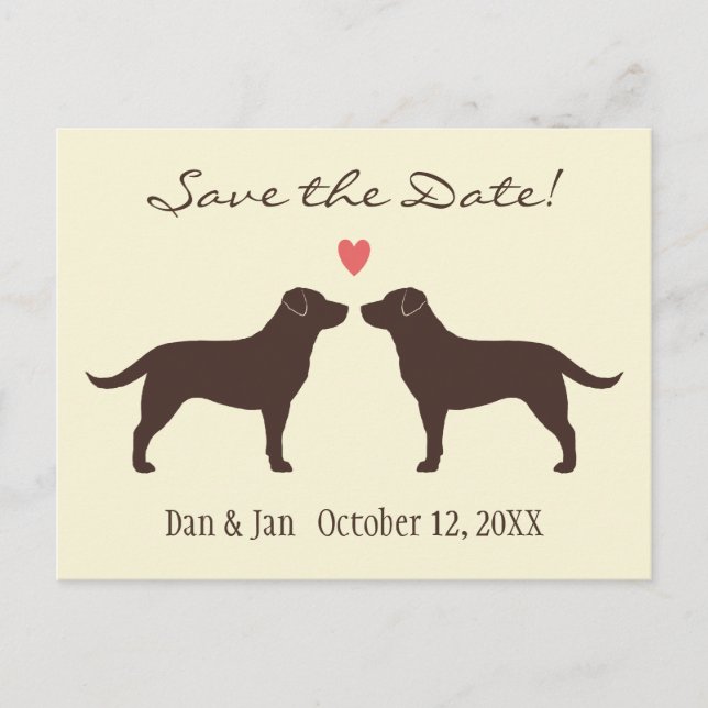 Chocolate Labradors Dogs Wedding Save the Date Announcement Postcard (Front)