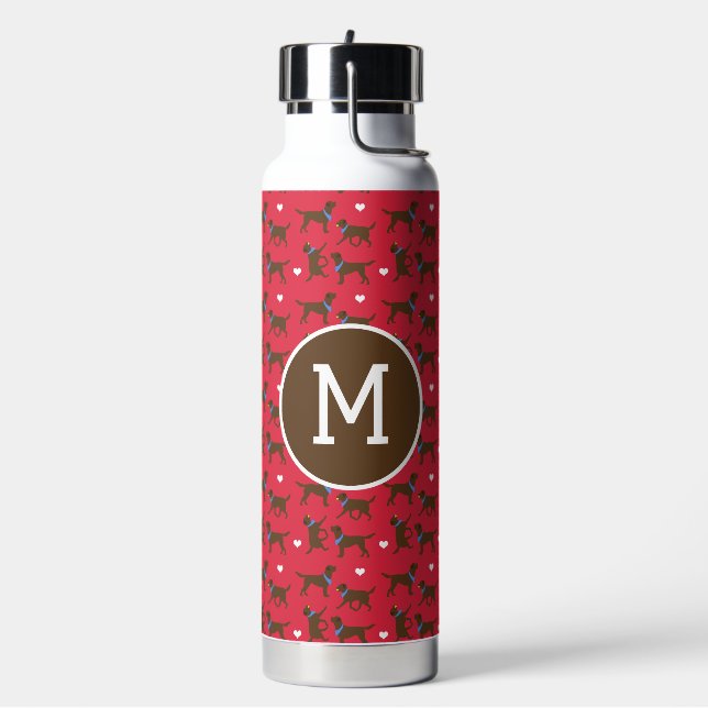 Chocolate Labs Labrador Retriever Monogram Red  Water Bottle (Left)