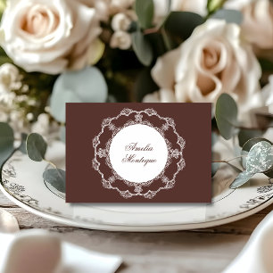 Chocolate Lace Doily Old Money Wedding Place Card