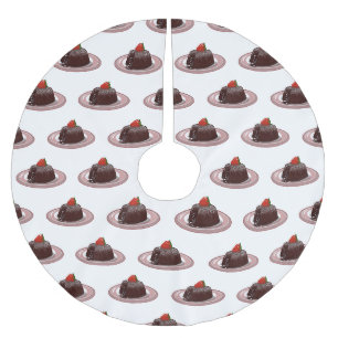 Chocolate lava cake cartoon illustration brushed polyester tree skirt