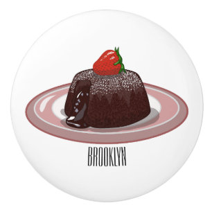 Chocolate lava cake cartoon illustration ceramic knob