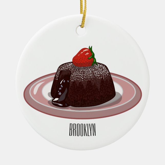 Chocolate lava cake cartoon illustration ceramic tree decoration (Front)