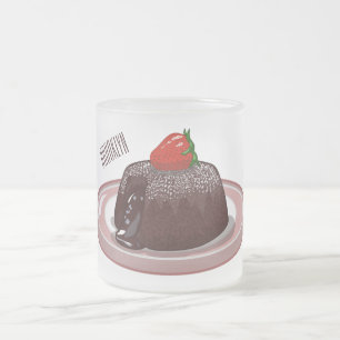 Chocolate lava cake cartoon illustration frosted glass coffee mug