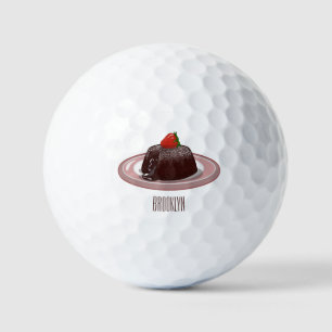 Chocolate lava cake cartoon illustration  golf balls