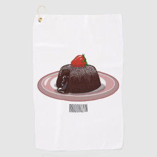 Chocolate lava cake cartoon illustration golf towel