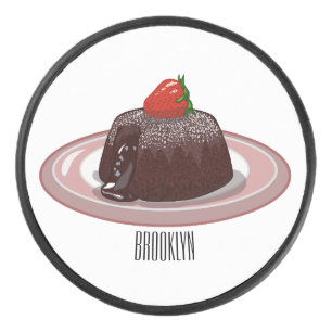Chocolate lava cake cartoon illustration hockey puck