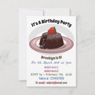 Chocolate lava cake cartoon illustration invitation