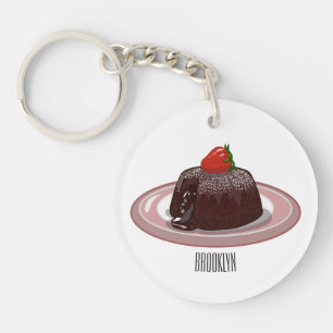 Chocolate lava cake cartoon illustration key ring
