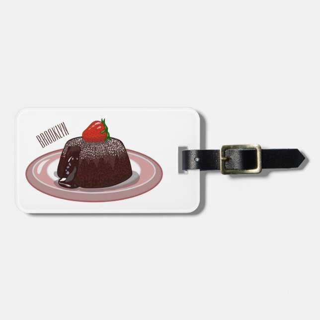 Chocolate lava cake cartoon illustration luggage tag (Front Horizontal)