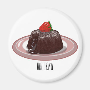 Chocolate lava cake cartoon illustration  magnet