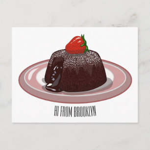 Chocolate lava cake cartoon illustration  postcard