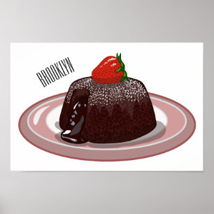 Chocolate lava cake cartoon illustration  poster