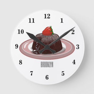 Chocolate lava cake cartoon illustration round clock