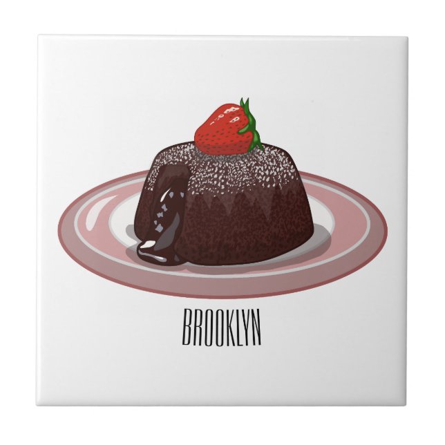 Chocolate lava cake cartoon illustration tile (Front)
