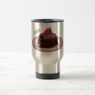 Chocolate lava cake cartoon illustration travel mug