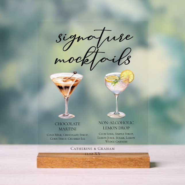 Chocolate Lemon Dessert Wedding Mocktails Acrylic Sign (Neutral)