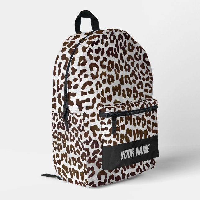 Chocolate Leopard Pattern Monogram Printed Backpack (Back Corner Left)