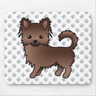 Chocolate Long Coat Chihuahua Cartoon Dog & Paws Mouse Mat