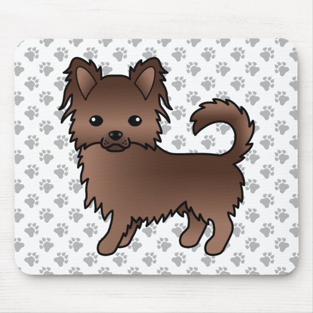 Chocolate Long Coat Chihuahua Cartoon Dog & Paws Mouse Mat (Front)