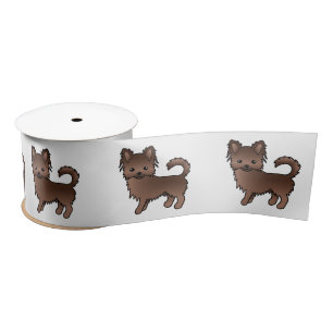 Chocolate Long Coat Chihuahua Cute Cartoon Dog Satin Ribbon