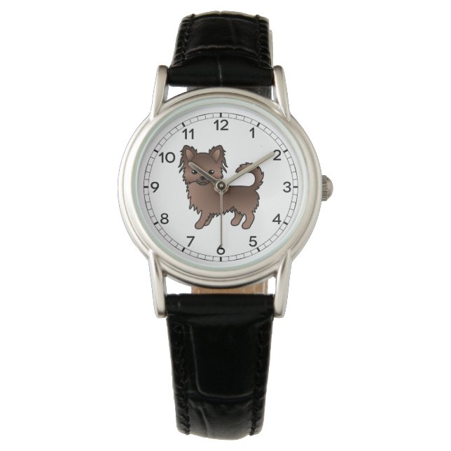 Chocolate Long Coat Chihuahua Cute Cartoon Dog Watch (Front)