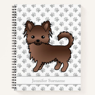 Chocolate Long Coat Chihuahua Dog & Custom Text Notebook