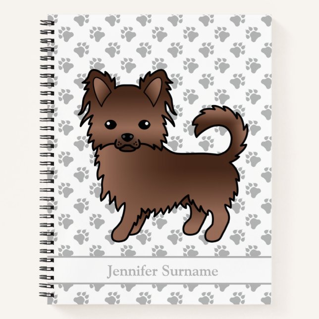 Chocolate Long Coat Chihuahua Dog & Custom Text Notebook (Front)