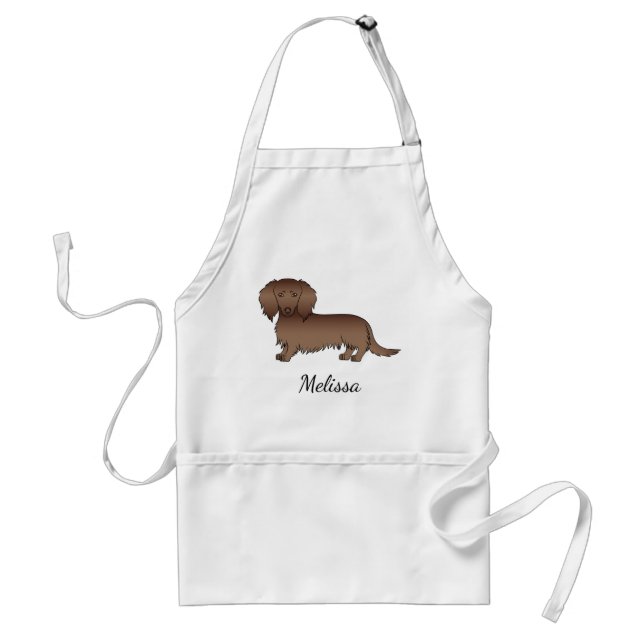  Chocolate Long Hair Dachshund Cartoon Dog & Name Standard Apron (Front)