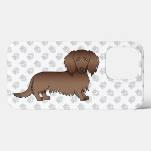 Chocolate Long Hair Dachshund Cartoon Dog & Paws iPhone 13 Pro Case