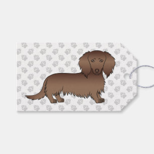 Chocolate Long Hair Dachshund Cartoon Dog & Paws Gift Tags
