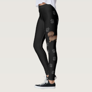 Chocolate Long Hair Dachshund Cartoon Dog & Paws Leggings