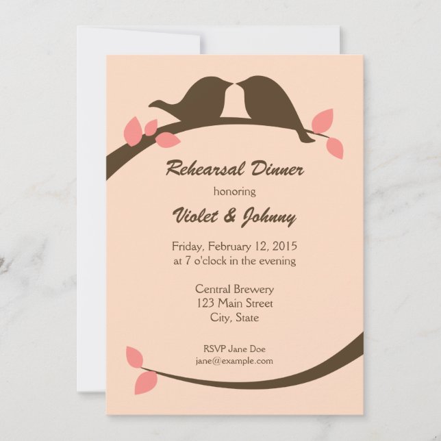 Chocolate Love Birds Rehearsal Dinner Invitations (Front)