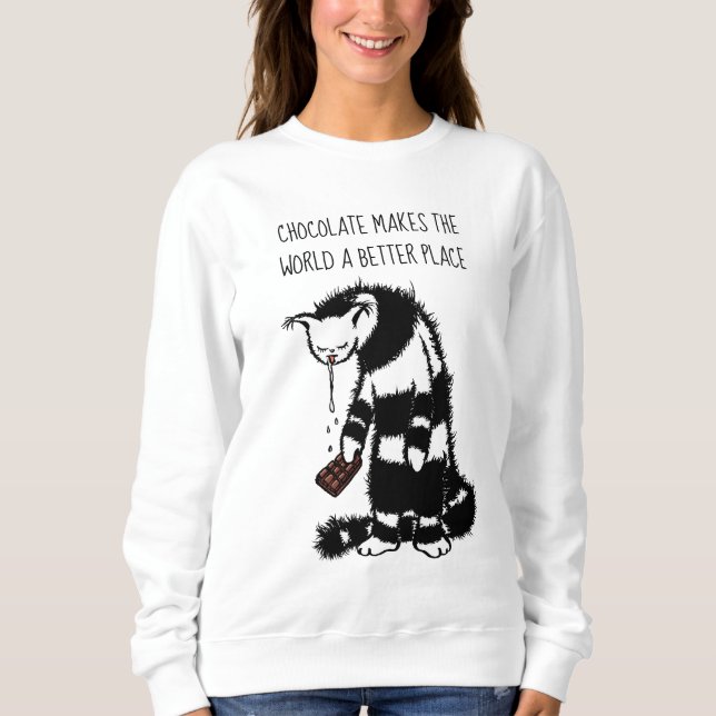 Chocolate Lover Design - Funny Cat Character Sweatshirt (Front)
