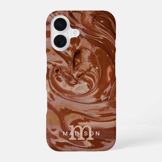 Chocolate Lover Monogram Name iPhone 16 Case (Back)
