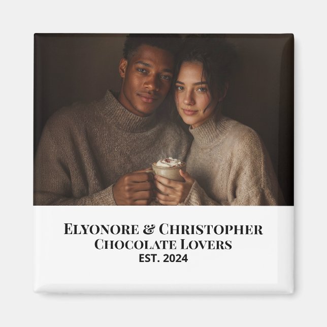 Chocolate Lovers Couple Established Photo Gift Magnet (Front)