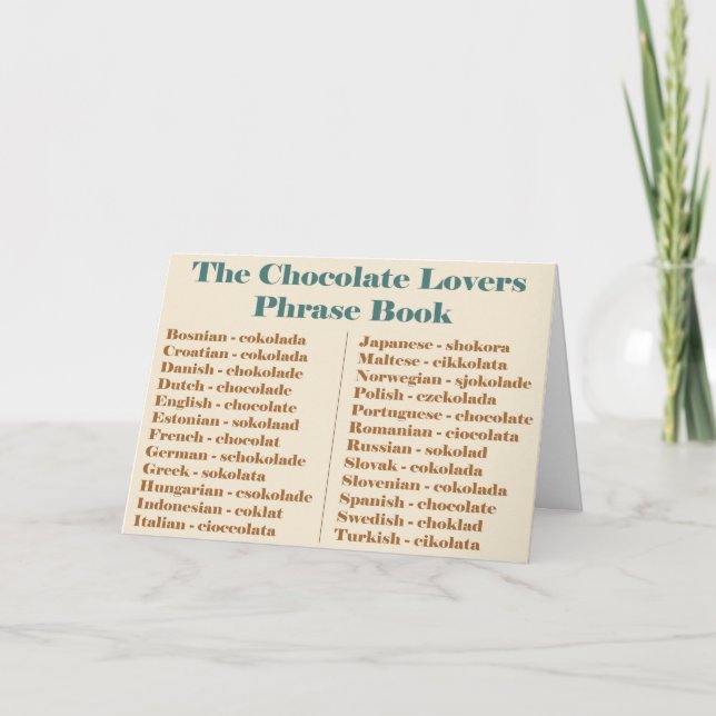 Chocolate Lovers Phrase Book Card (Front)