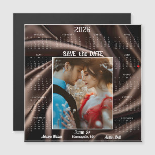 Chocolate Luxury Satin Save Date Engaged Couple