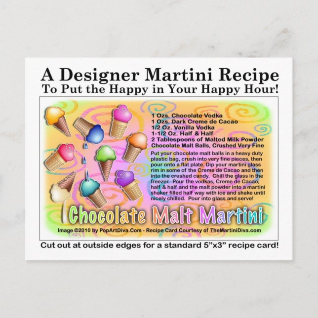 Chocolate Malt Ice Cream Martini Recipe Postcard (Front)
