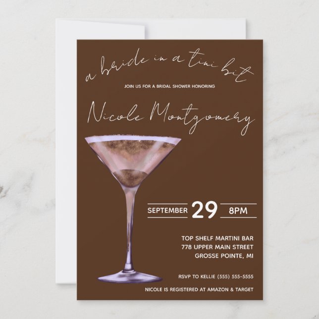 Chocolate Martini, Bride in a Tini Bit, Bridal  Invitation (Front)