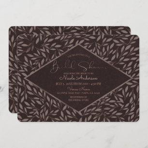 Chocolate Mauve Leaves Botanical Bridal Shower Invitation