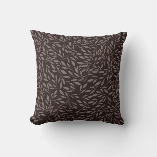 Chocolate Mauve Pink Leaves Botanical Wedding Cushion (Front)