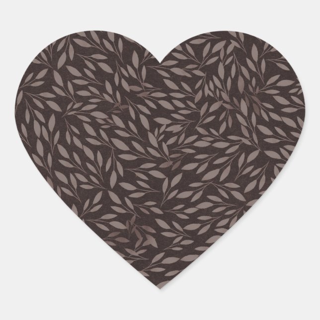 Chocolate Mauve Pink Leaves Botanical Wedding Heart Sticker (Front)