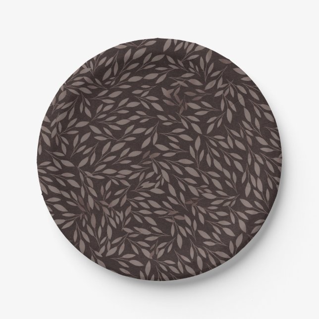 Chocolate Mauve Pink Leaves Botanical Wedding Paper Plate (Front)