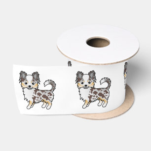 Chocolate Merle Long Coat Chihuahua Cartoon Dog Satin Ribbon