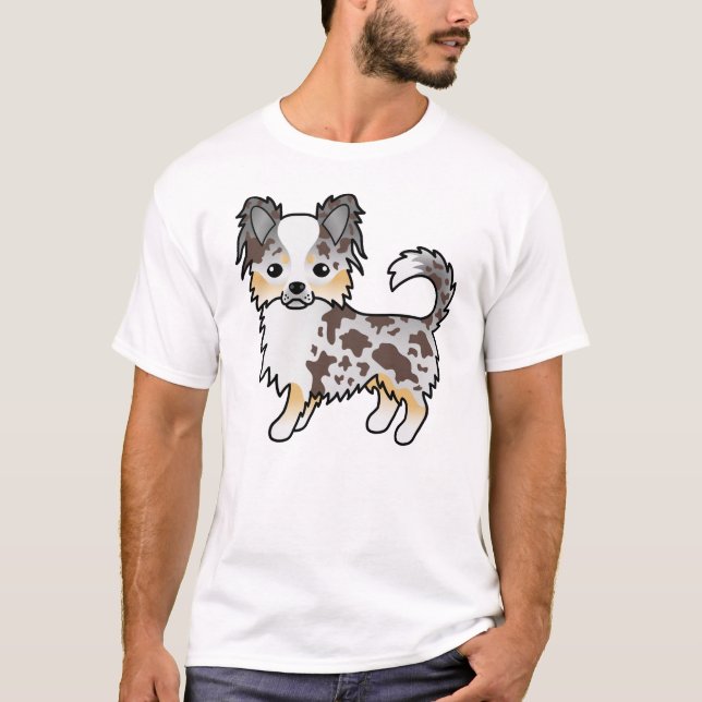 Chocolate Merle Long Coat Chihuahua Cartoon Dog T-Shirt (Front)